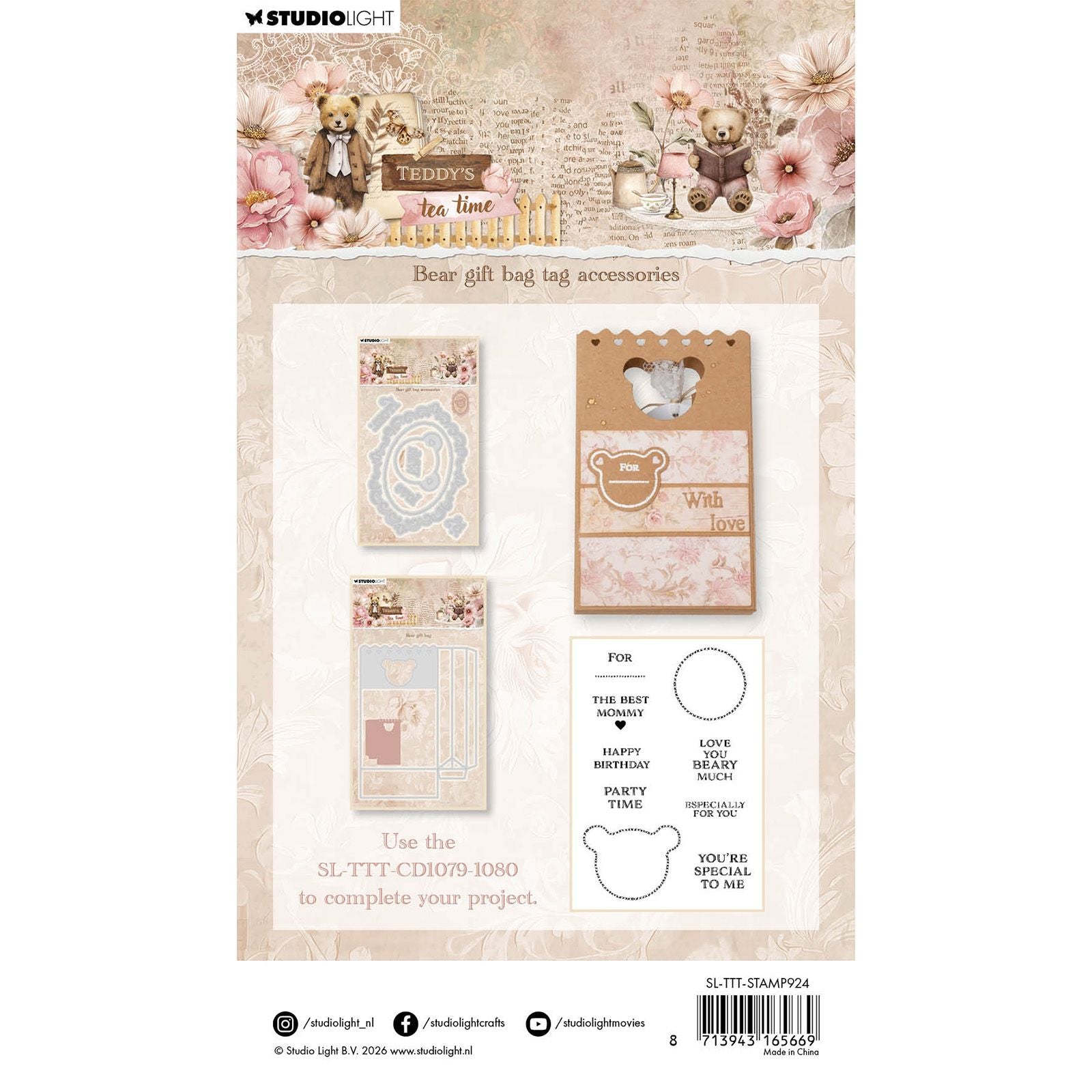 Studio Light • Tampon transparent pour l'heure du thé de Teddy, accessoires pour étiquettes de sac cadeau ours
