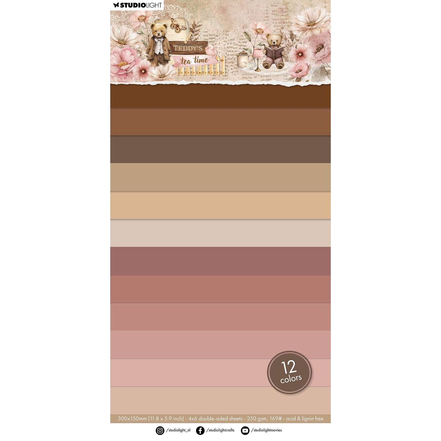 Studio Light • Bloc de papier uni Teddy's Tea Time 12 couleurs