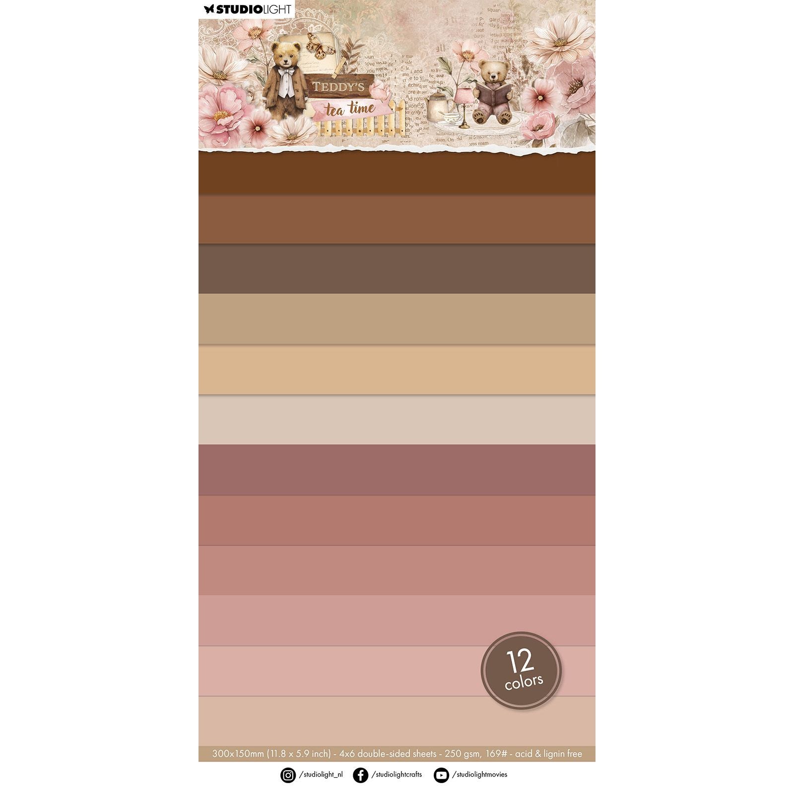 Studio Light • Bloc de papier uni Teddy's Tea Time 12 couleurs