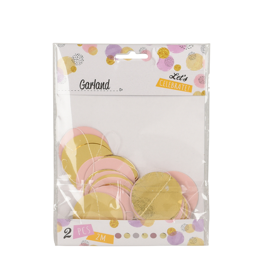 Guirlande de confettis rose blanc or 200cm 2 pièces