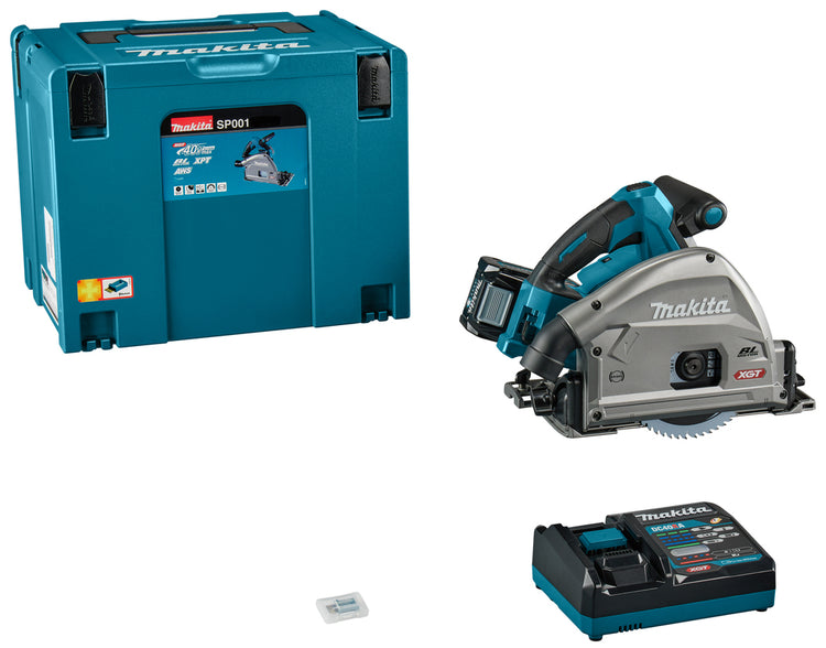 Makita sp001gm101 | 40 V maximum | scie plongeante | 165 mm | Batterie 4,0 Ah (1 pièce) | chargeur rapide | dans mbox | avec émetteur AWS sp001gm101