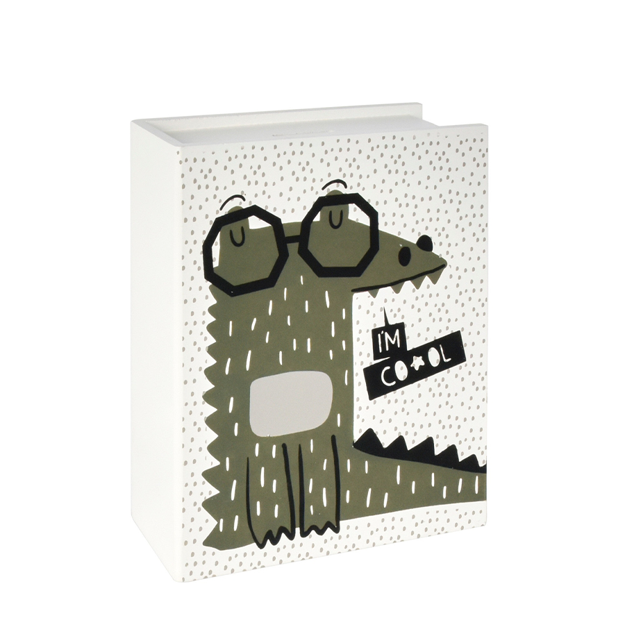 Tirelire bois livre crocodile