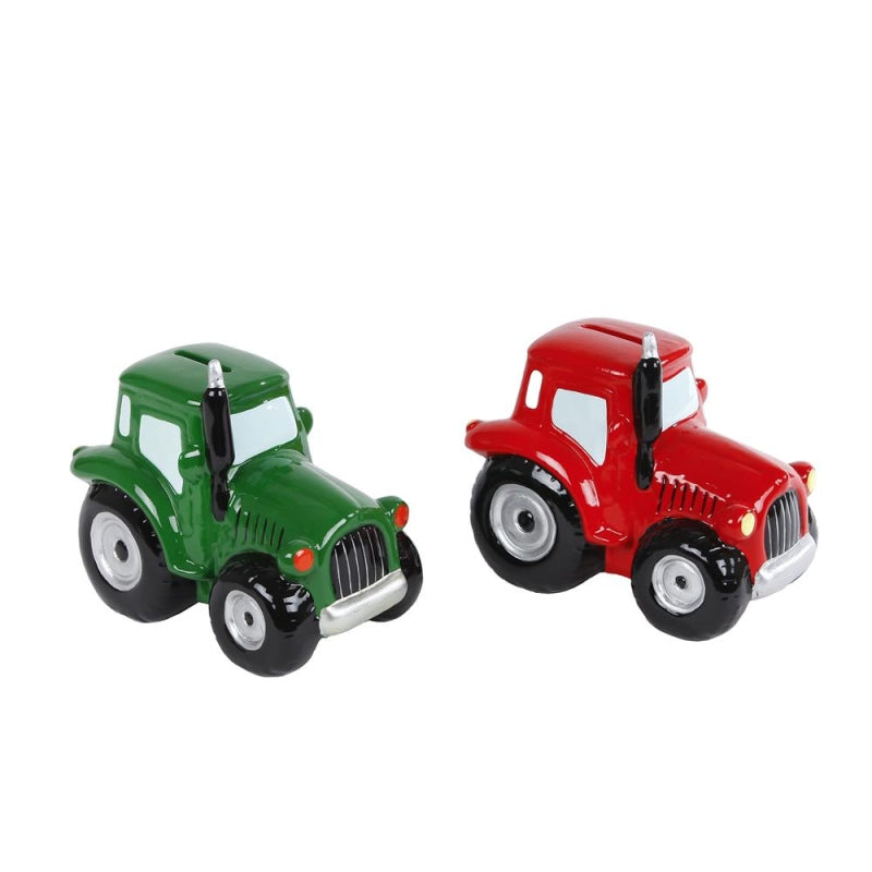 Tirelire globe pour enfants, tracteur en poterie (2 ass.)