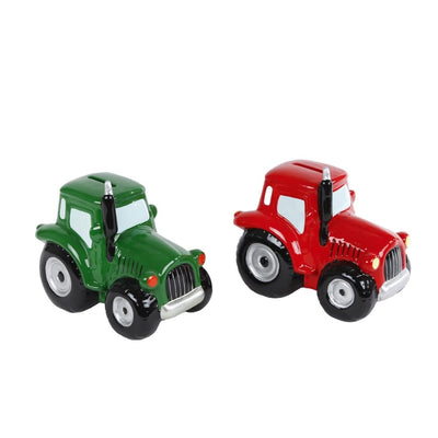 Tirelire globe pour enfants, tracteur en poterie (2 ass.)