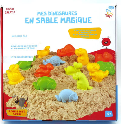 Jouez au sable pour l'intérieur avec 10 formes de dinosaures.