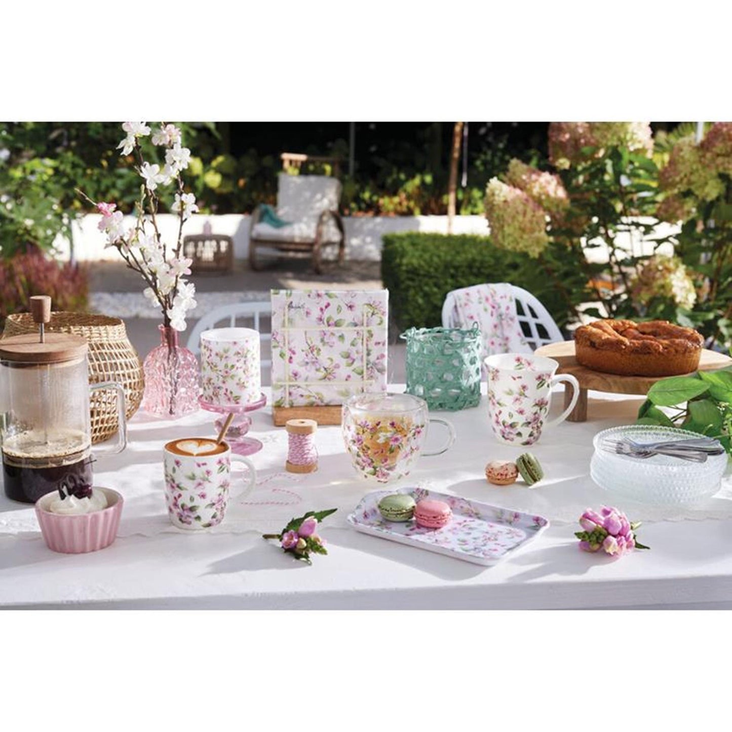 Torchon Ambiente fleur de printemps blanc