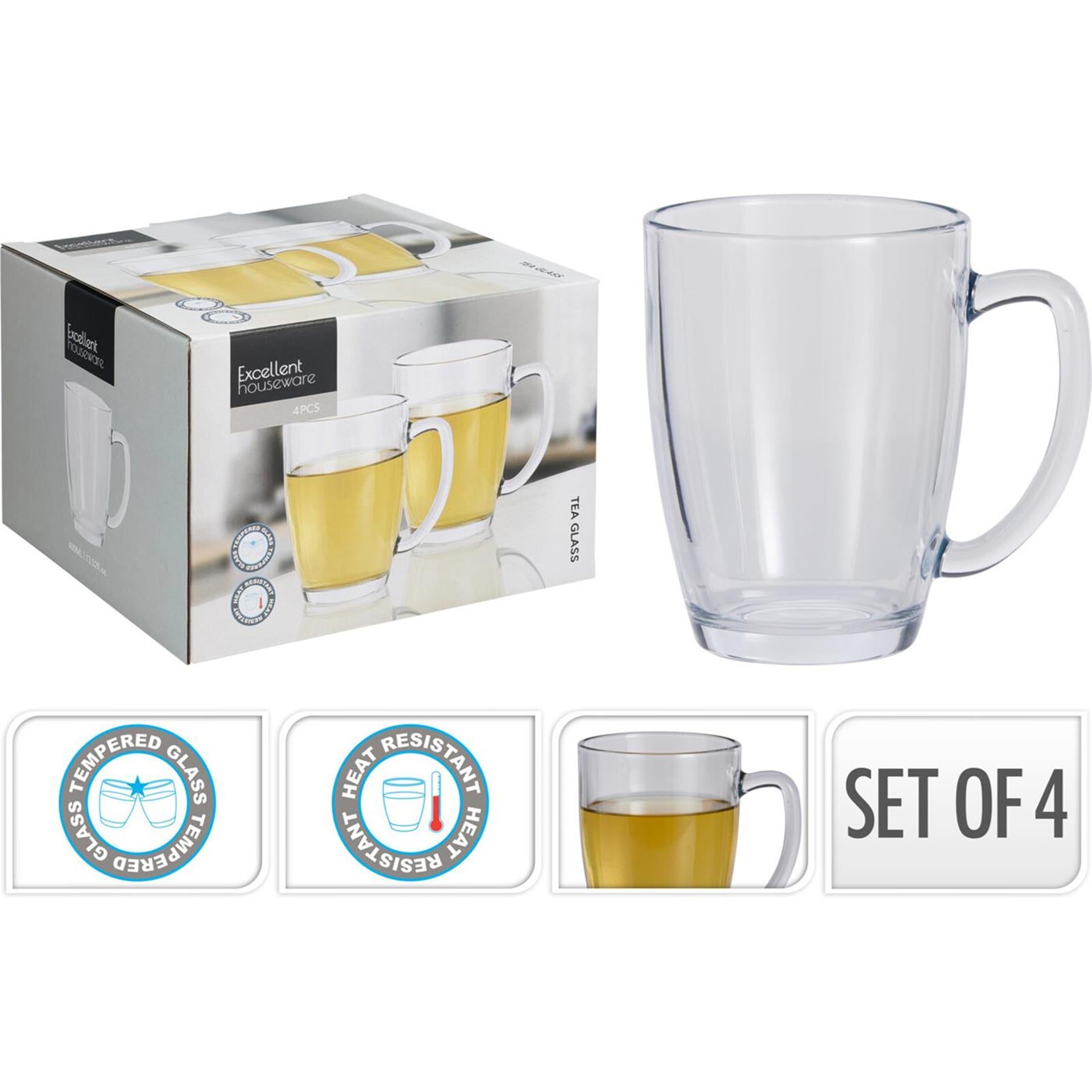 Excellente vaisselle de maison, ensemble de 4 verres à thé en verre trempé de 400 ml