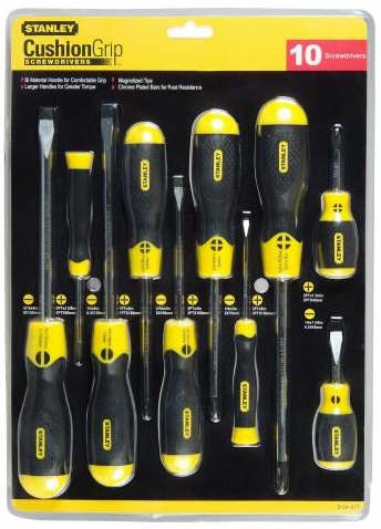 Stanley Hand Tools Jeu de 10 tournevis à poignée coussinée Phillips standard - 2-65-005