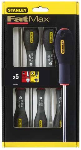 Jeu de tournevis Fatmax Stanley 5 pièces parallèles 3,5 x 75 mm. 4x100mm. 5,5 x 125 mm Phillips PH1 x 100 mm. ph2x125mm