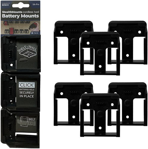 Supports de batterie à montage furtif pour bosch 18v | noir | 6 pièces - bm-bo18-6