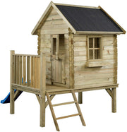 Swinging Camilla Wooden Playhouse avec toboggan bleu naturel - afbeelding 1