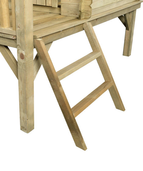 Swinging Camilla Wooden Playhouse avec toboggan bleu naturel