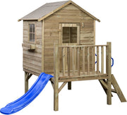 Swinging Camilla Wooden Playhouse avec toboggan bleu naturel - afbeelding 4
