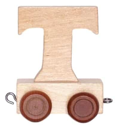 Lettre en bois T avec roues de 6 cm de haut