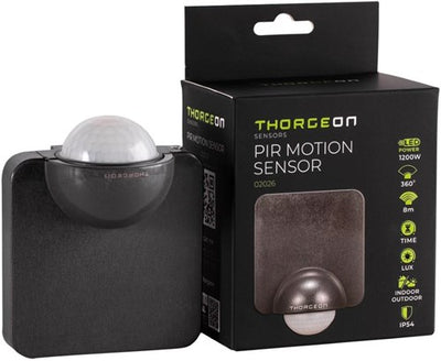 Thorgeon détecteur de mouvement mural en saillie 360 degrés ip54 fixe noir - 3900511