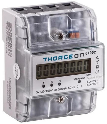Compteur kWh Thorgeon triphasé numérique transparent 80a + impulsion - 4518255