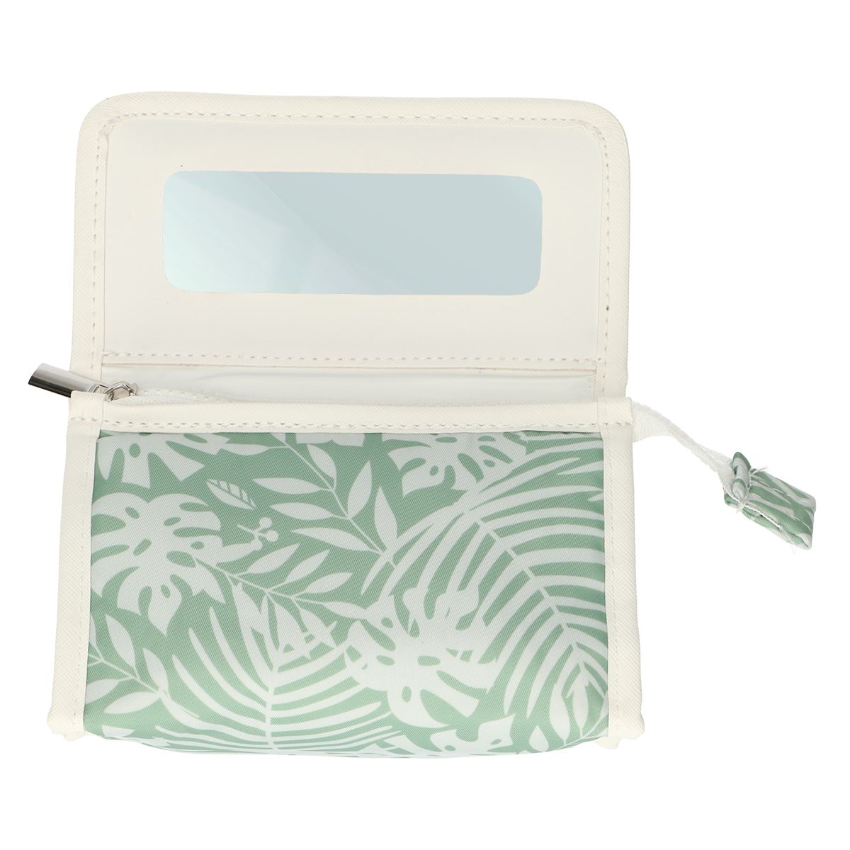 Le sac de miroir voyageur feuilles blanc vert 16,5 cm x 11cm