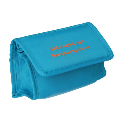 Sac à miroir voyageur mer, sable soleil blauw oranje 16,5 cm x 11cm
