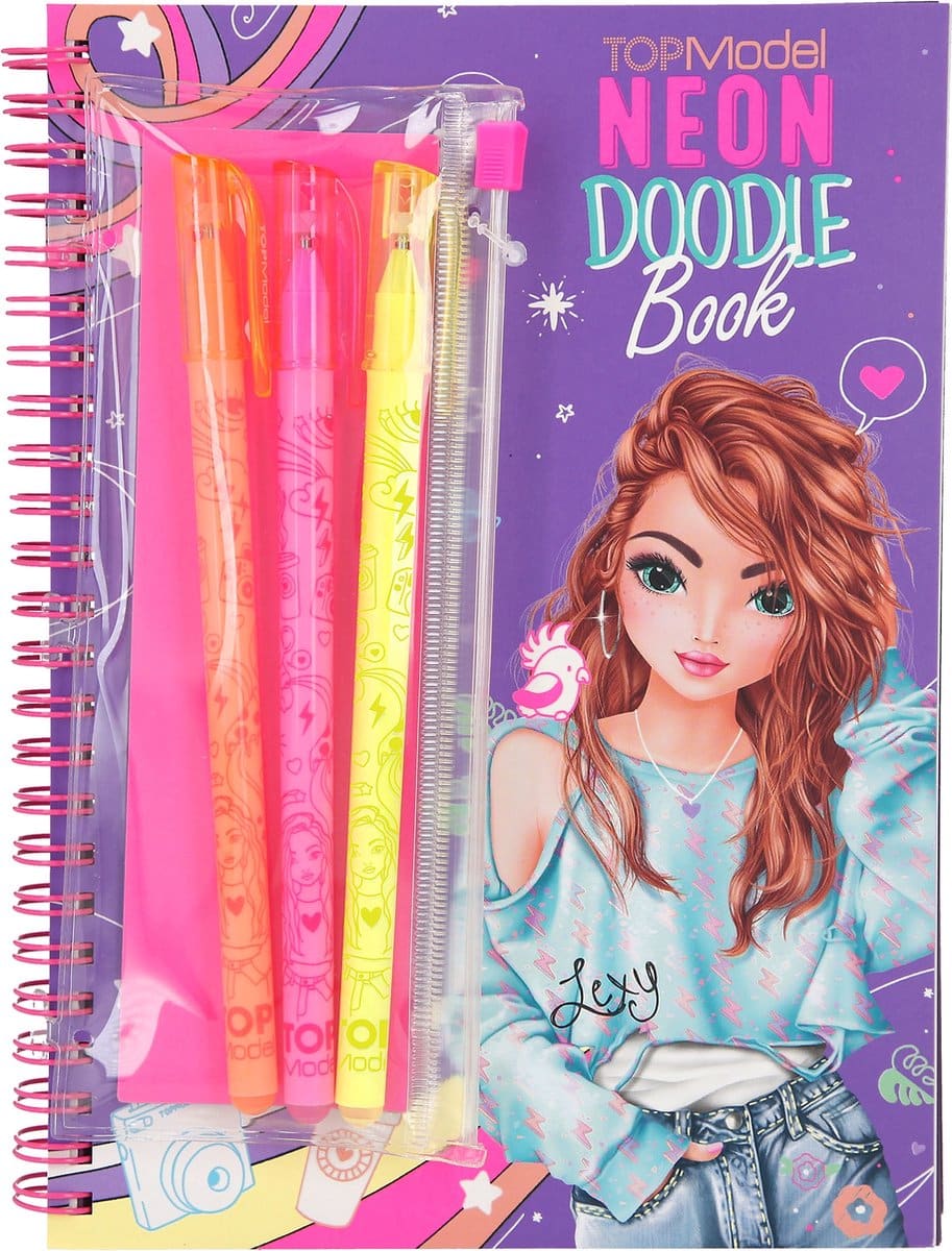 Top Model Néon Doodle Coloring Book avec marqueurs néon