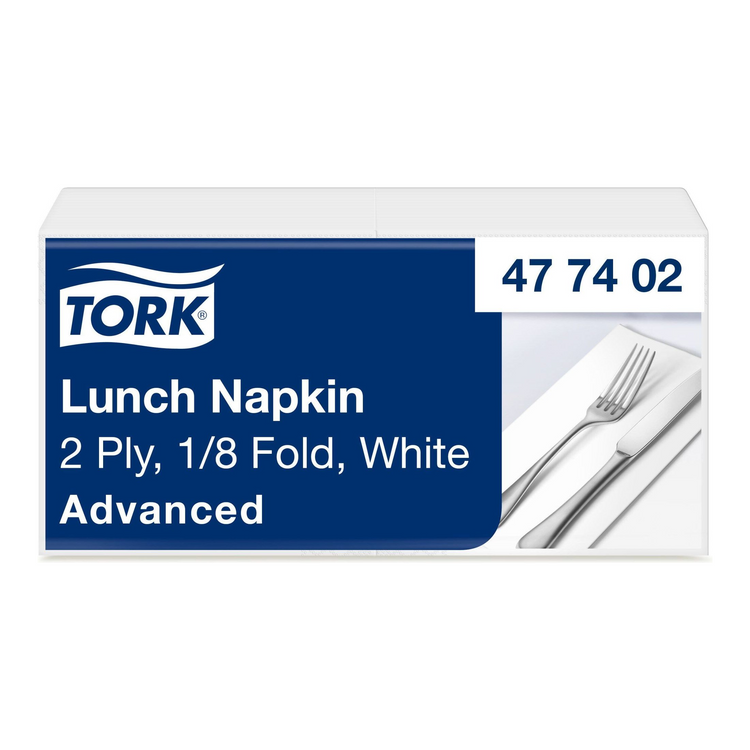 Serviette de table Tork blanche 33x33 2 plis 1 8 plis (200 pièces)