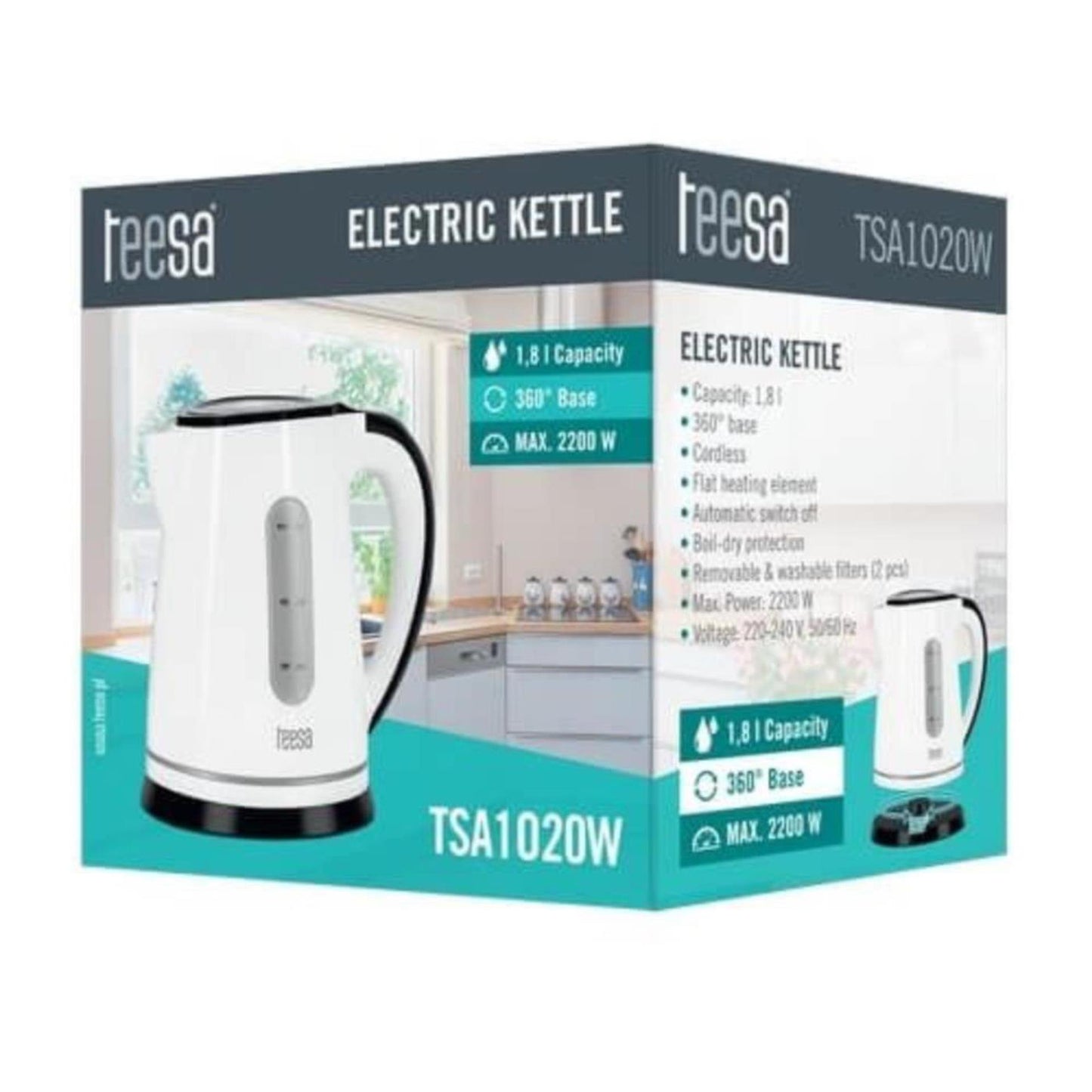 Bouilloire sans fil Teesa 1,8l blanche