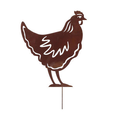 Poulet sur piquet de jardin rouille design Esschert