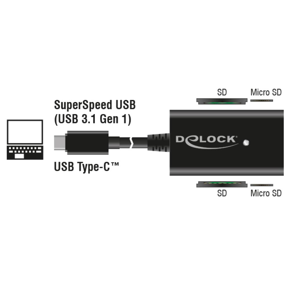 Dellock USB 3.1 Gen 1 Reader USB Type-C mâle 4 Slots