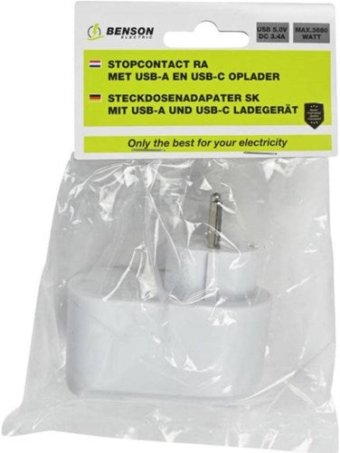 Chargeur USB + USB-C blanc avec adaptateur terre 17w - 9540141