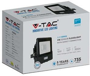 Lampe de chantier LED V-tac | 10w | 3000k | IP65 | avec capteur | corps noir - 9335200