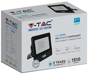 Lampe de chantier V-tac LED 20w 3000k noir avec capteur + entrée de câble - 9335210