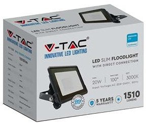 Lampe de chantier V-tac LED 20w 6500k noir + entrée de câble - 9332115