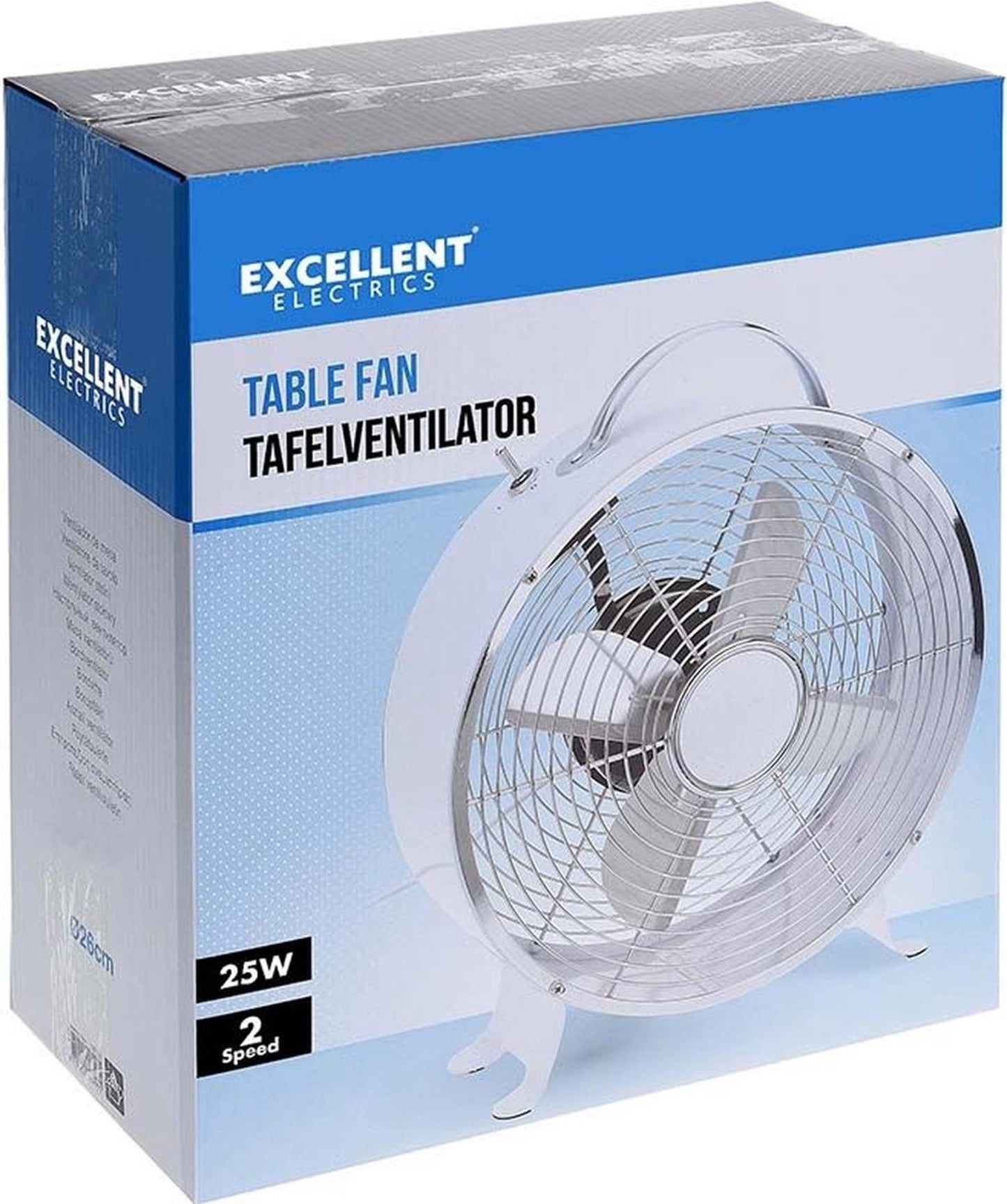 Excellent ventilateur de table électrique ø26cm 25w blanc 2 vitesses.