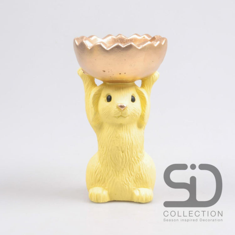 Lièvre de décoration inspiré de la saison avec bol 13x12,5x22,5cm jaune