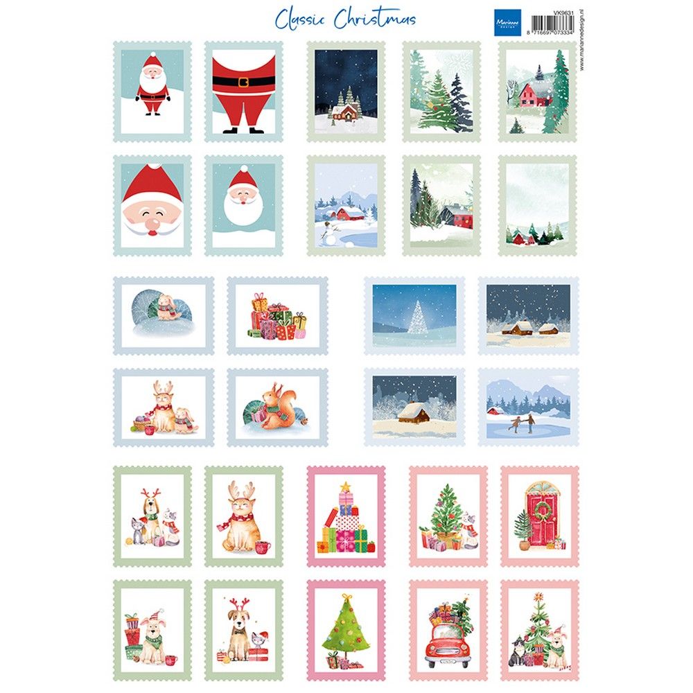Dessin Marianne • feuille découpée de timbres de Noël classiques