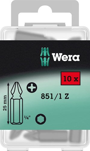 Wera 851 1 z bits phillips, ph 2 x 25 mm (boîte pro 10 bits) - 1 pièce(s) - 05072401001
