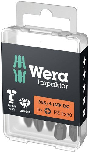Imp wera 855 4 embouts d'actionneur dc pz diy, pz 2 x 50 mm, 5 pièces - 05057661001