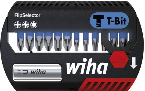 Wiha jeu d'embouts sélecteur flip embout en T 25 mm phillips, pozidriv, torx® 14 pièces 1 4 c6.3 - 41824 - 41824