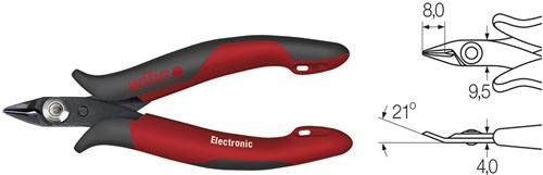 Wiha pince coupante électronique très étroite, tête pointue sans biseau | 128 mm 5 1 8 | blister - 27388 - 27388