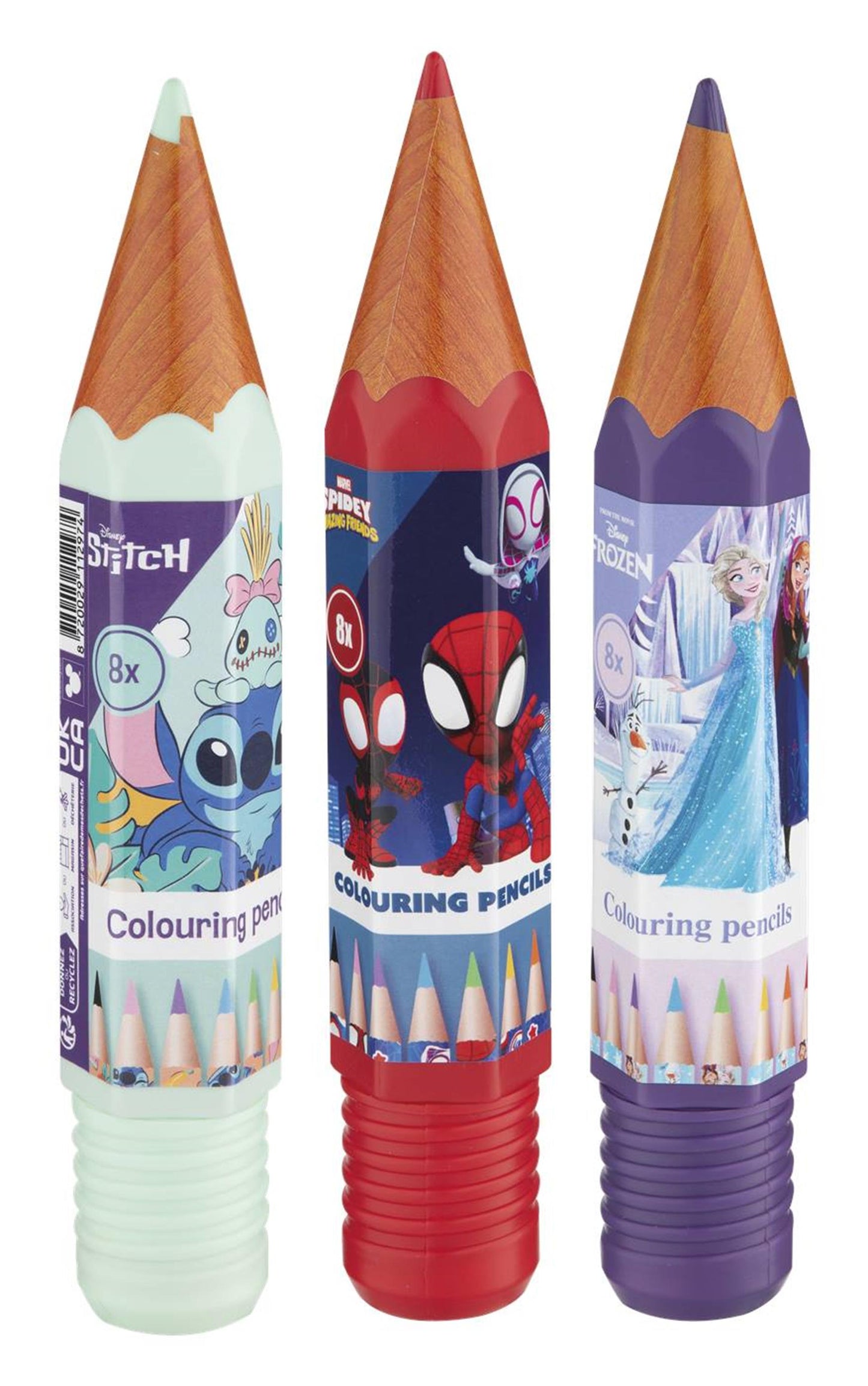 Disney Spidey Stitch La Reine des Neiges 8 crayons de couleur