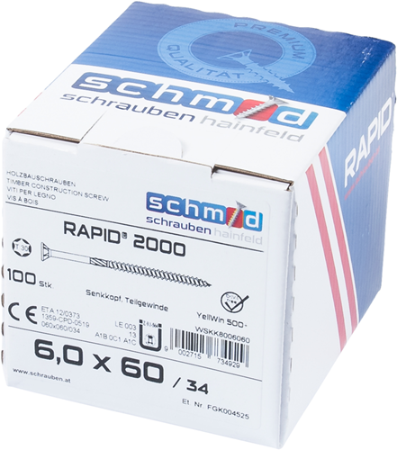 Vis Schmid Schrauben rapid2000 tx 6,0x60 100 vz - wskk8006060