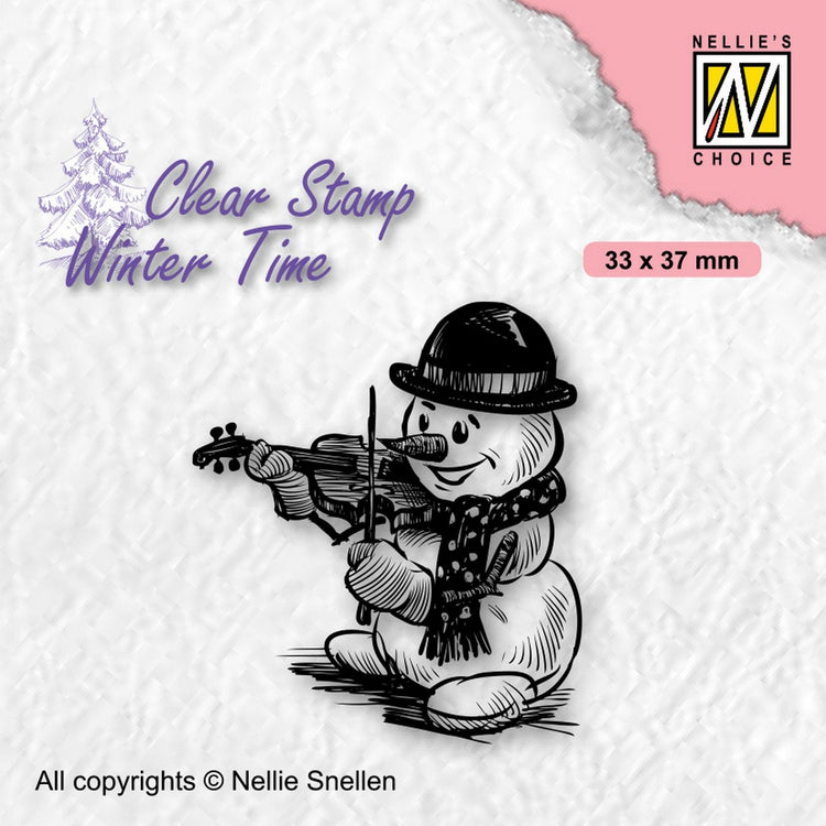 Le choix de Nellie • Timbres transparents pour l'heure d'hiver Bonhomme de neige timide avec violon