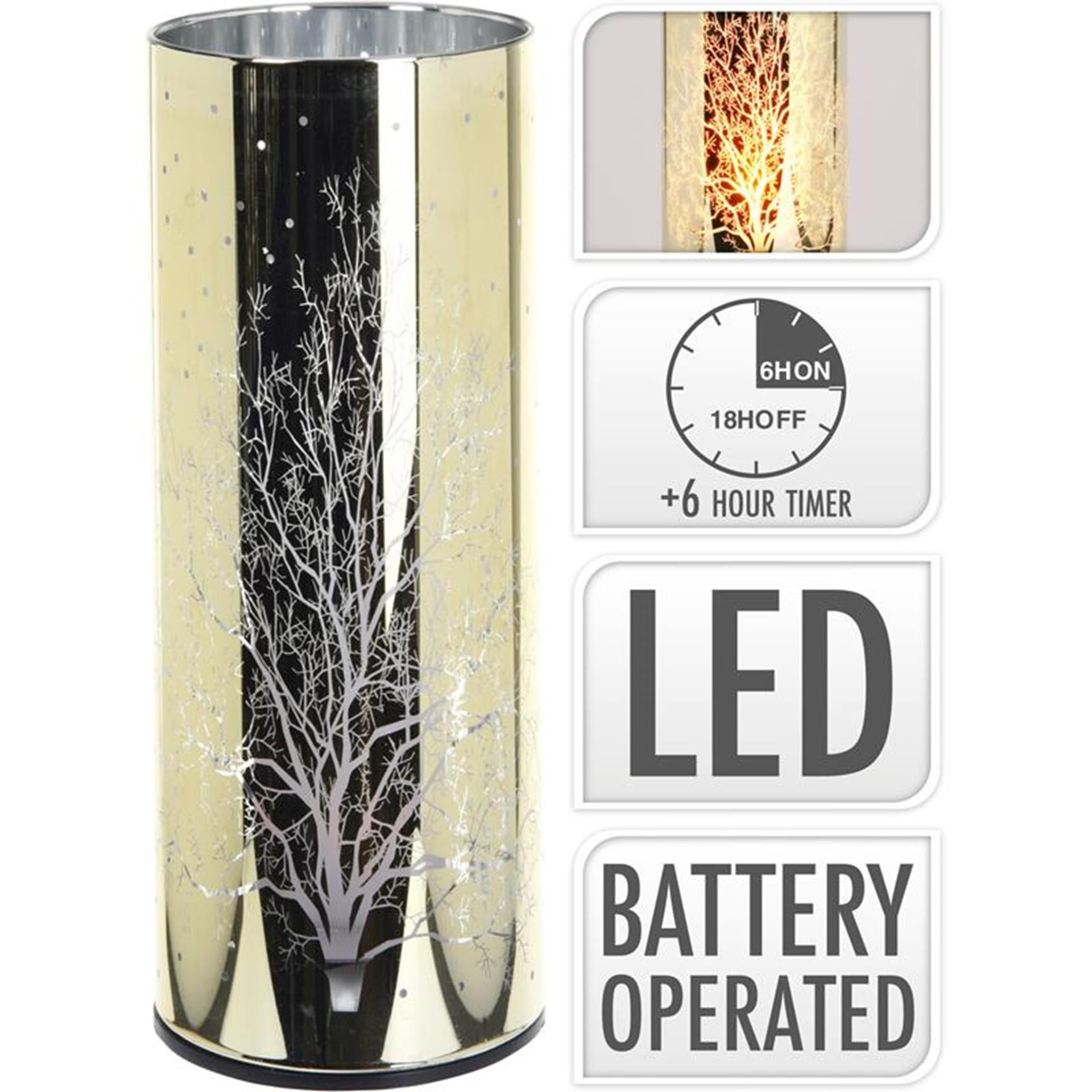 Lampe d'ambiance déco en verre LED doré avec flamme 20cm