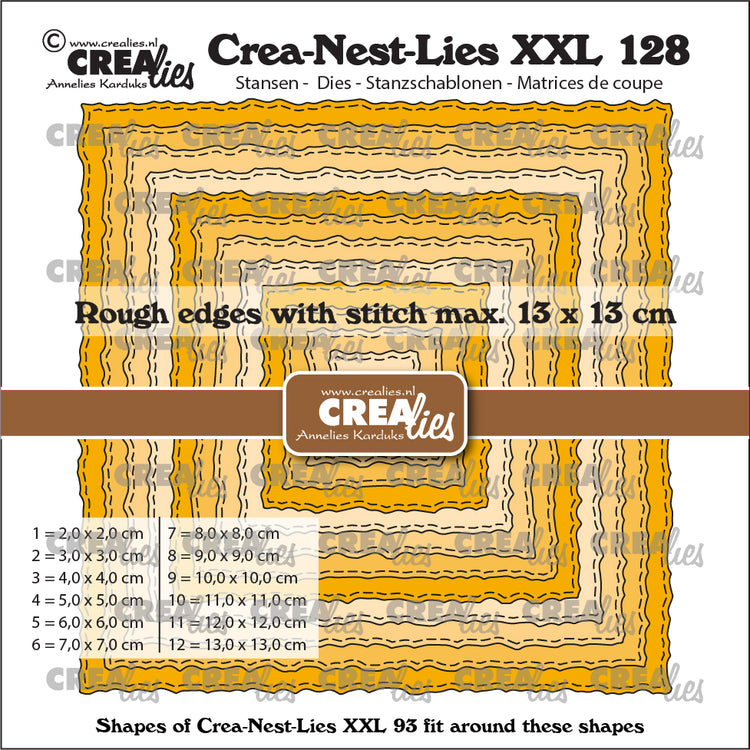 Crealies • gabarit de découpe crea-nest-lies xxl carrés avec bords bruts et ligne de couture