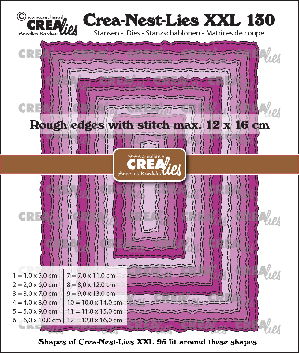 Crealies • crea-nest-lies xxl gabarit de découpe rectangles avec bords bruts et ligne de couture
