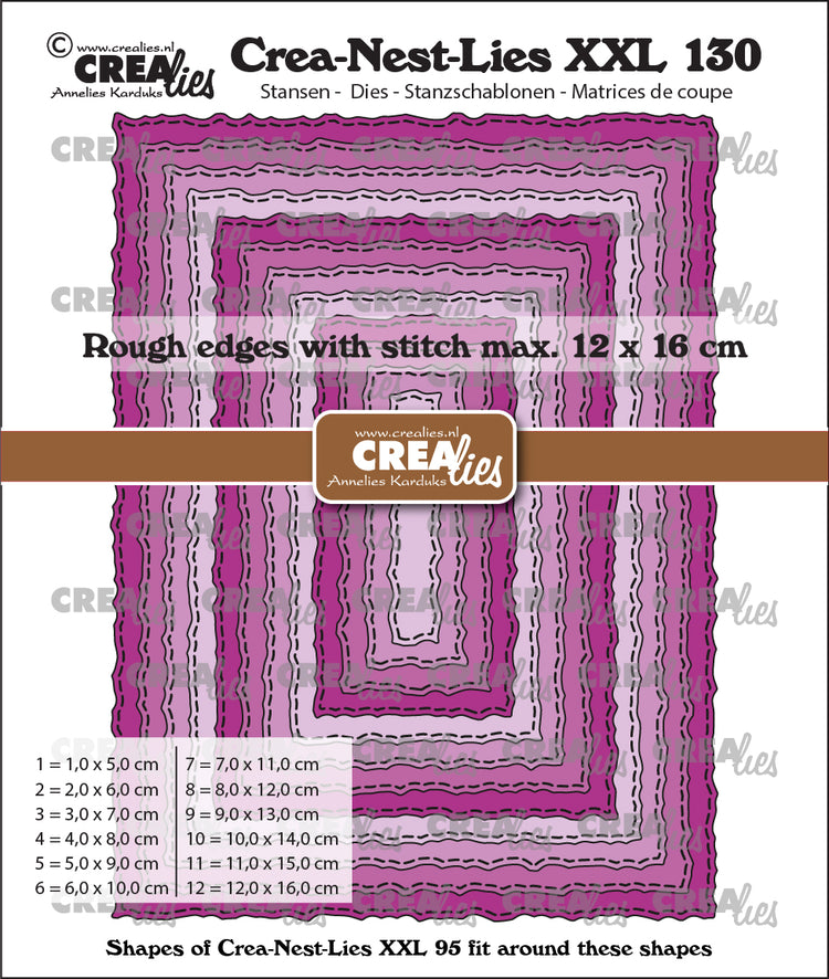 Crealies • crea-nest-lies xxl gabarit de découpe rectangles avec bords bruts et ligne de couture