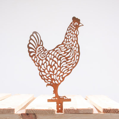 Décoration inspirée de la saison coq métal 19x25cm couleur rouille