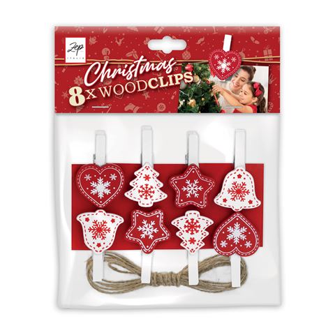 Kit de Noël Zep Clips en bois Red Lk38r 8 pièces