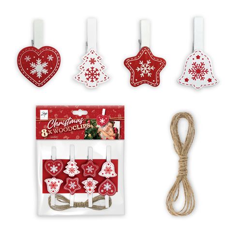 Kit de Noël Zep Clips en bois Red Lk38r 8 pièces