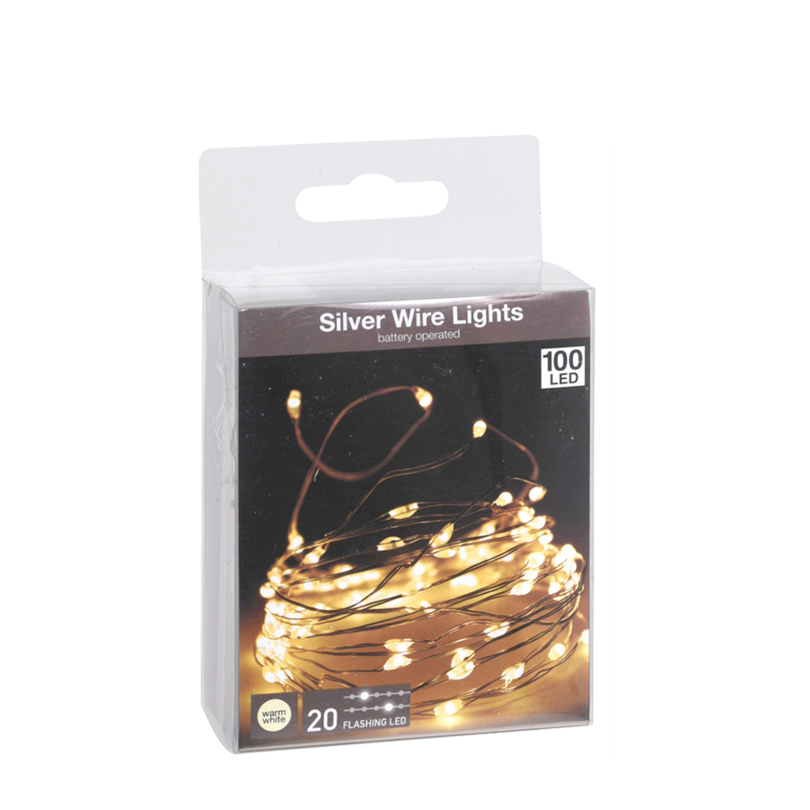 Fil argenté clignotant LED WW 100 LED 495cm