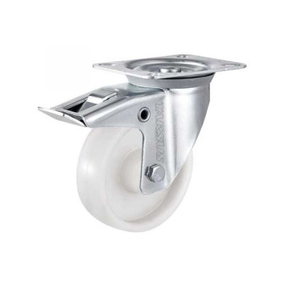 Tarsus Roue pivotante + frein 80 mm. blanc